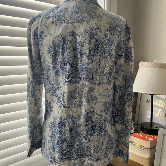 H&M Blue & White Toile Linen-Blend Blazer | Size 2 - Picture 4 of 6